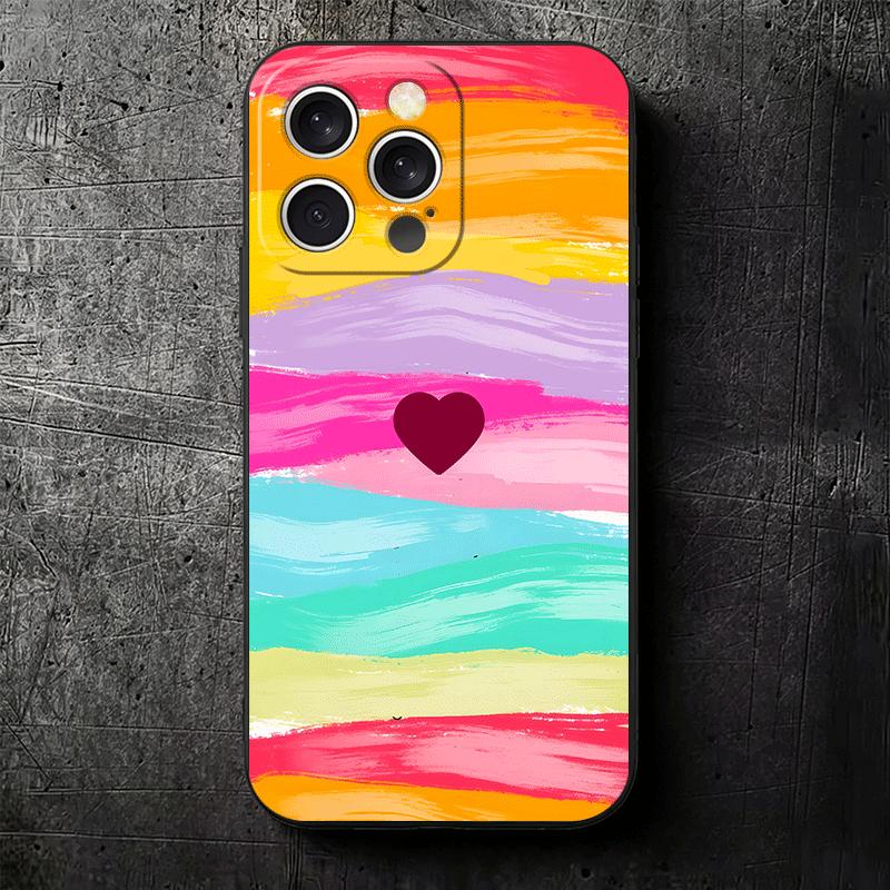 Rainbow Gradient Love Desgin Soft Phone Case for iPhone 16 16E 17 Air 15 Pro Max 14 Plus 13 Mini 11 12 7 Black Cover Back Shell