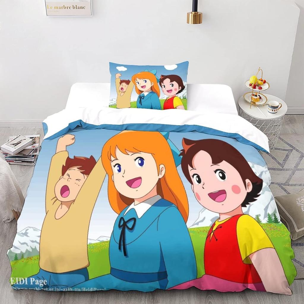 Anime Girls Duvet Cover Set,Funny Heidi and Family Cartoon Print Cartoon Print Quilt Cover Bedding Set Matching Pillowcase 75*50