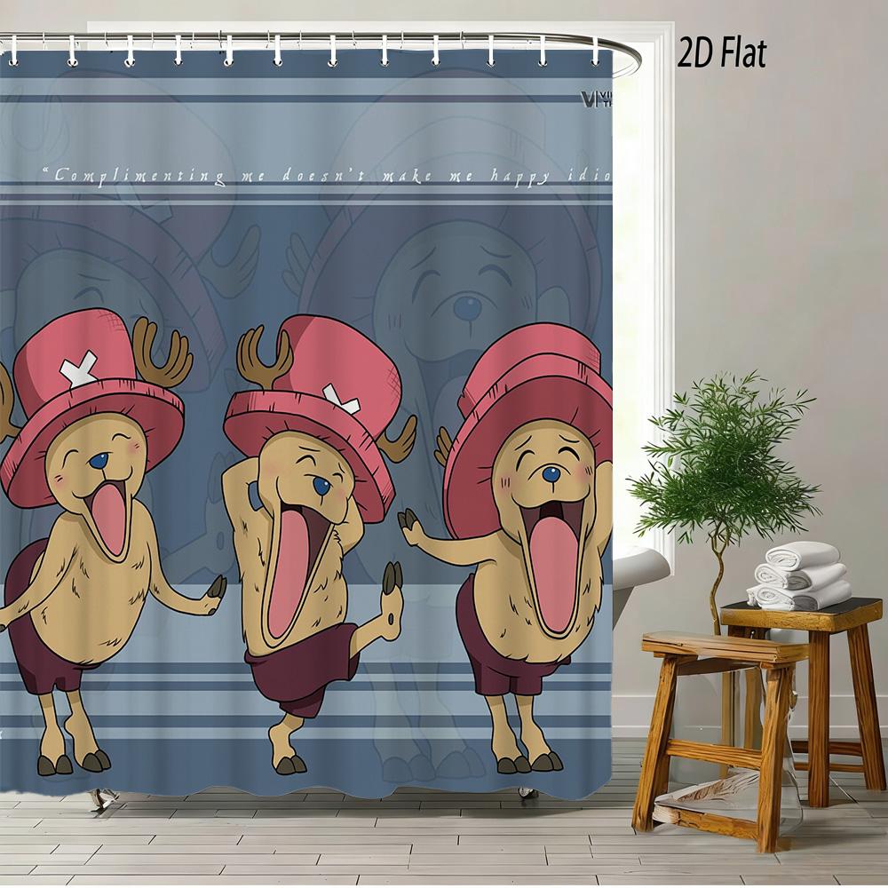 Dragon Ball Z Majin Buu (Fat Buu) Cheerful Pose Scene 2D Print Waterproof Shower Curtain, Vibrant Solid Purple Background With P