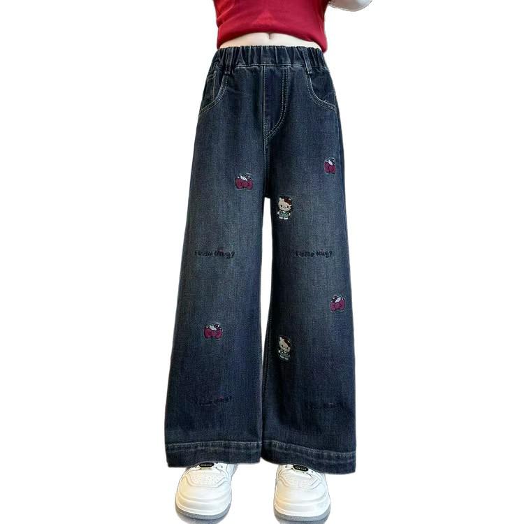 Jeans Elegantes de Terciopelo de Pierna Ancha para Niñas Otoño/Invierno 2025 para Estudiantes de Secundaria