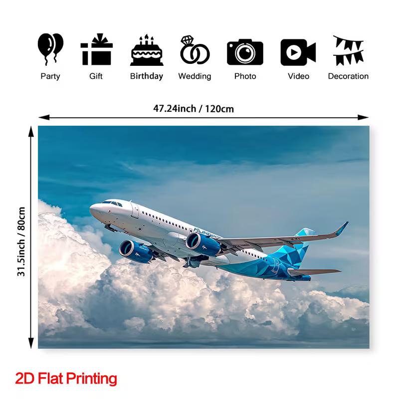 2D Airplane Theme Backdrop, Boys Birthday Party Aviation Photo Background