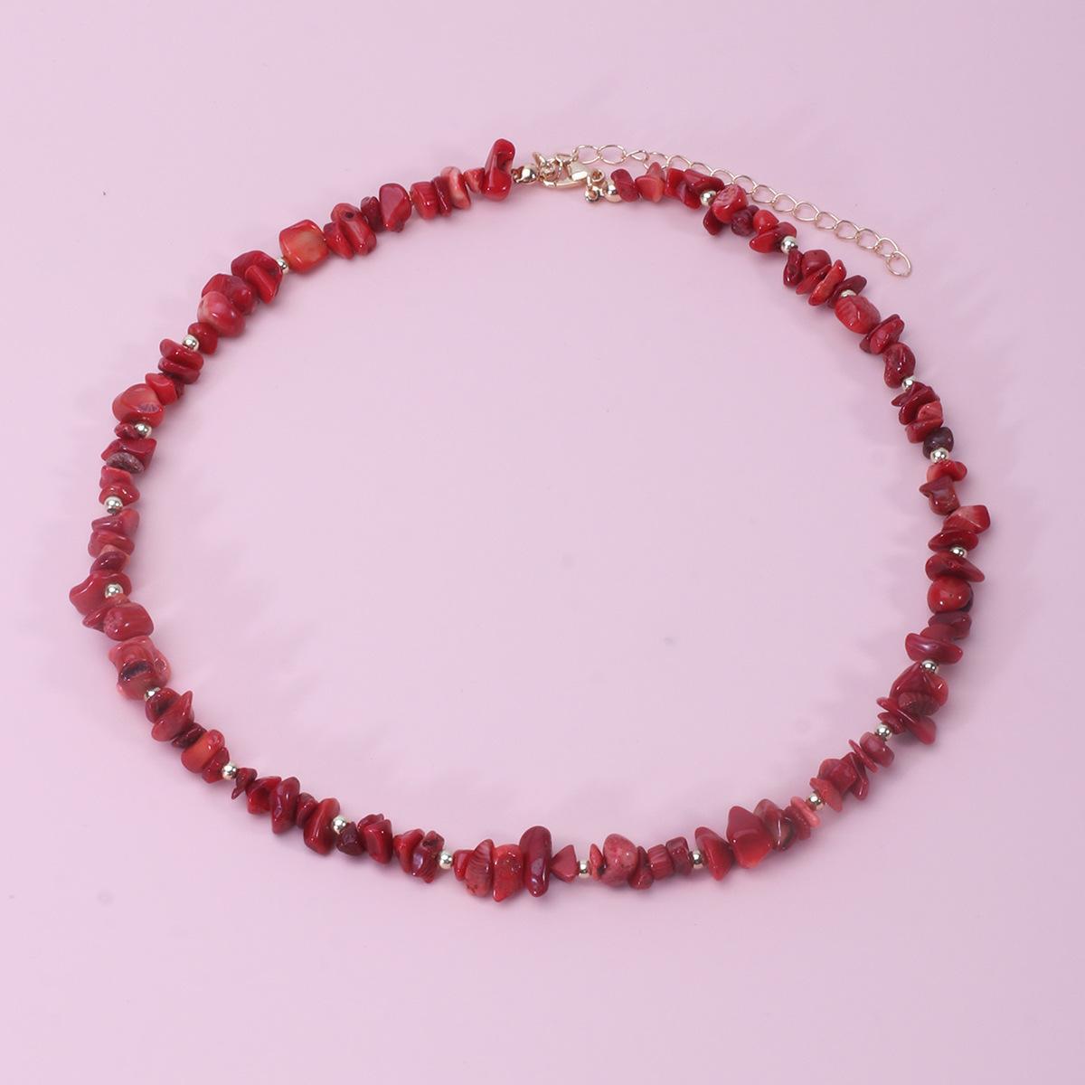 Handmade retro fashion agate necklace, personalized niche natural gravel beaded collarbone chain красный