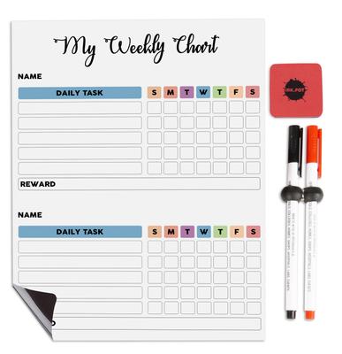 Inkdotpot Lavagna magnetica My Weekly Chart Chore Chart per frigorifero - Tabella comportamentale cancellabile a secco per bambini