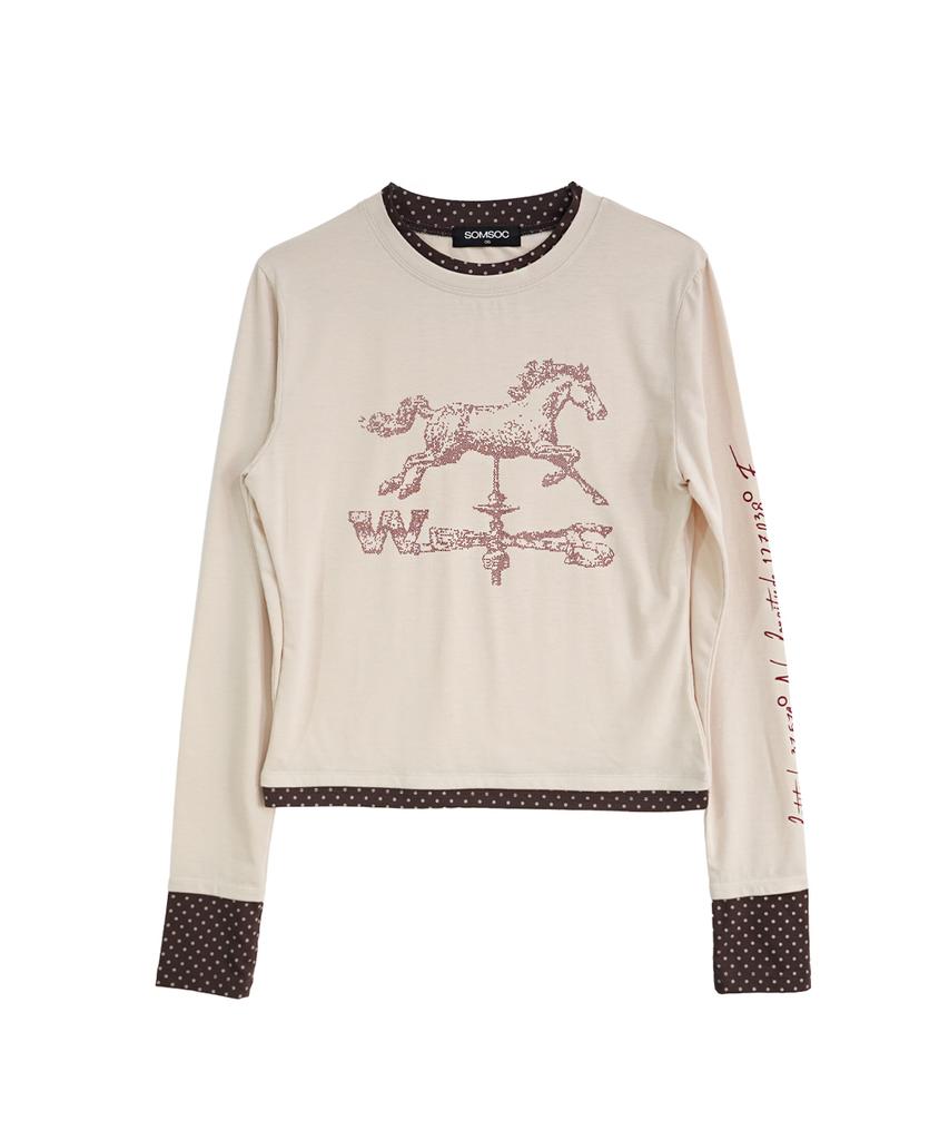 SOMSOC Horse Vane Layered Long Sleeve _Cream