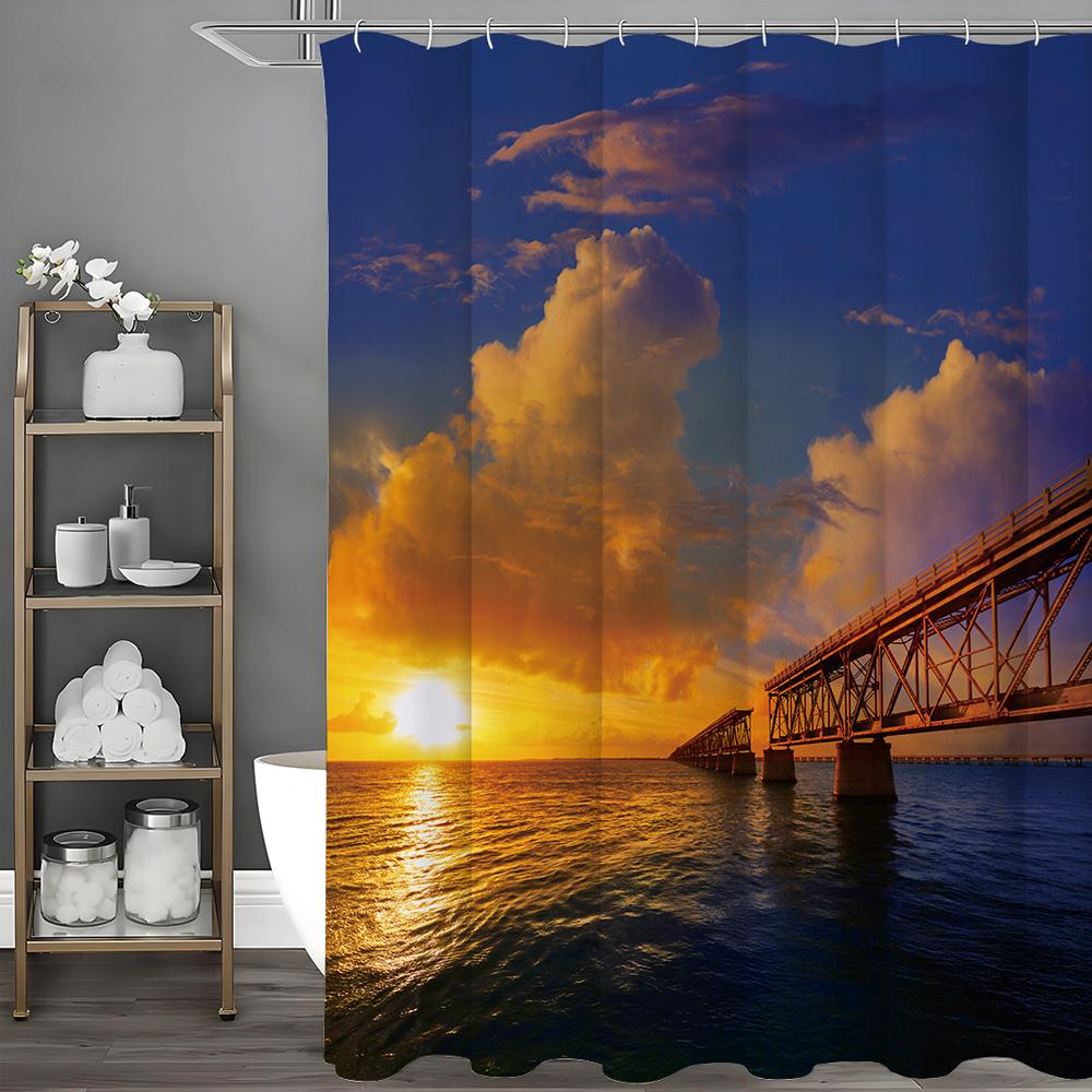 

Занавеска для душа Sunset Ocean Viaduct, Декоративная занавеска для душа для ванной комнаты, Водонепроницаемая занавеска для душа с крючками 90*180cm