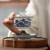 Blue and White Porcelain Sancai Covered Bowl, Single Tea Bowl with Lid, Non Scalding Kungfu Tea Set, Household Ceramic Tea Maker