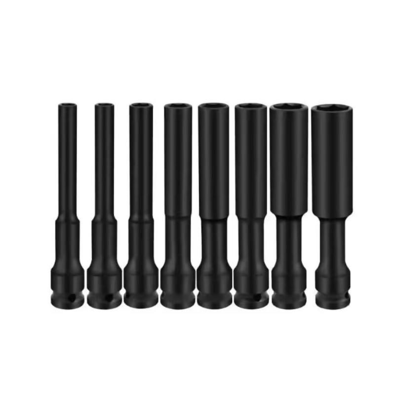 2In1 8-12Mm Long Impact Hex Socket Set Wrench Hex Socket With Variation 1/2"Drive Carbon Black Steel