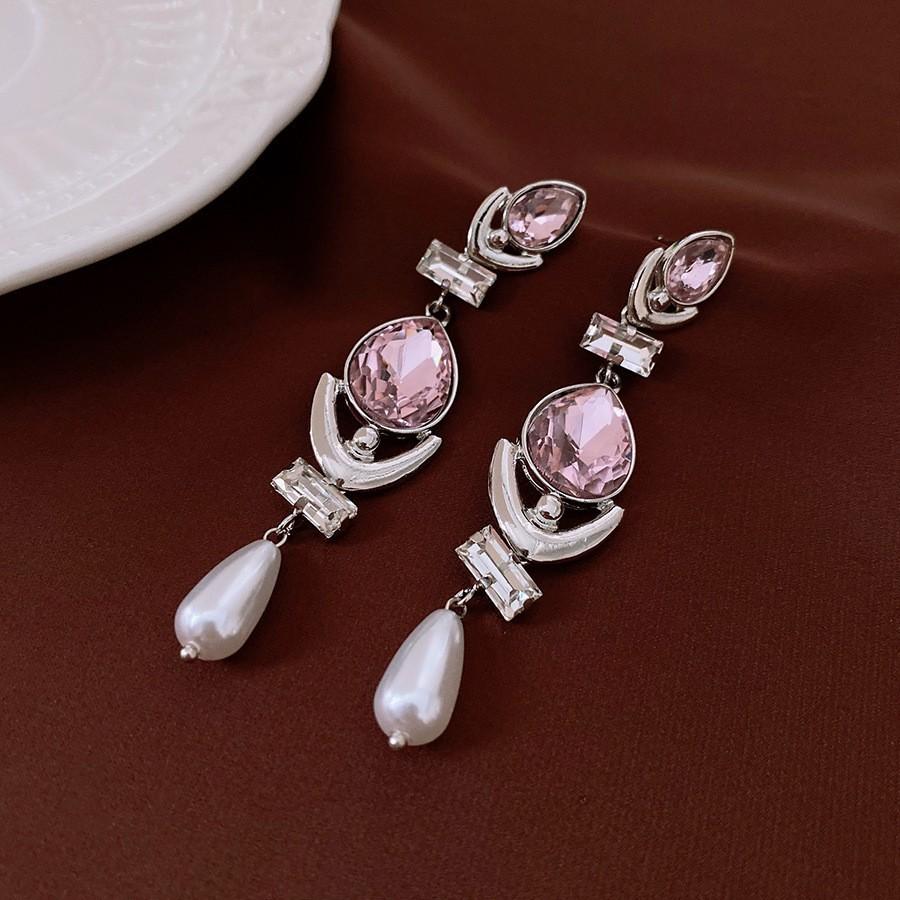 Silver Needle Diamond Pearl C-Shaped Earrings French Retro Premium Temperament Earrings Personality Light Luxury Earrings Women