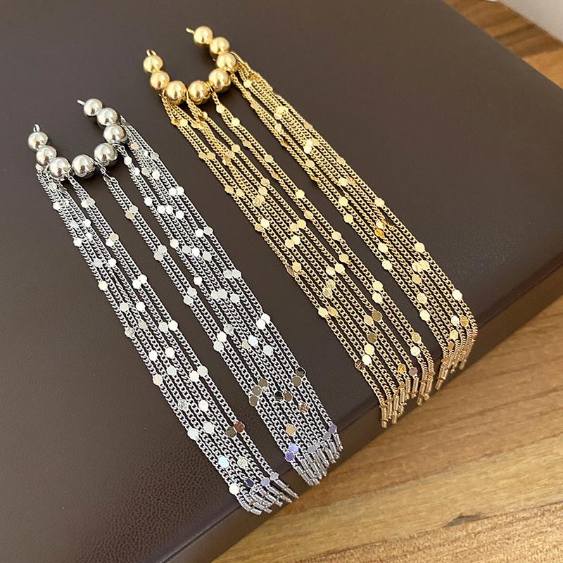 Simple Long Tassel Clip Earrings for Women Exquisite Single Ear Cuff Beaded Drop Earrings Luxury Vintage Versatile Jewelry Gift