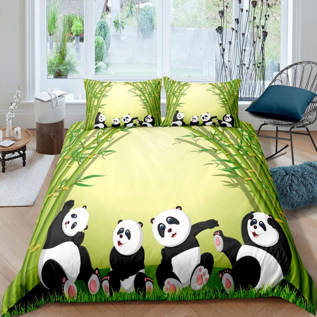 Husă de plapumă 3D Panda Mărime Queen Husă de plapumă drăguță cu panda Set de lenjerie de pat cu bambus Husă de plapumă pentru copii băieți fete adolescenți 3 piese