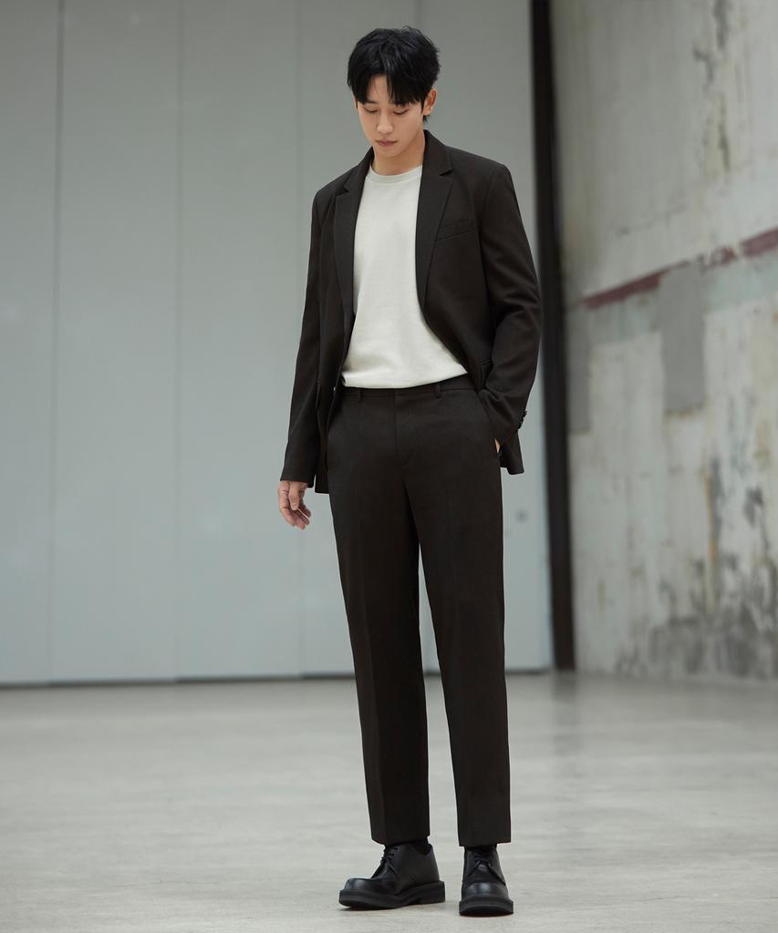 Mindbridge [Set] Two-Tone Knit Jacket Set-Up Brown