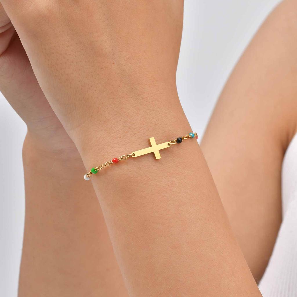 Sideway Cross Virgin Mary Choker Necklace for Women, Colorful Beaded Adjustable Chain, Baptism Jewelry  Non Tarnish