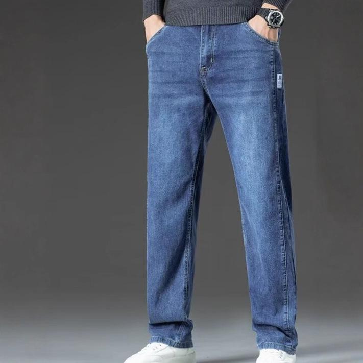 Spring and Autumn Men's Jeans Loose Straight Men's Pants Business Casual Fashion Versatile Middle-aged Cotton Elastic Long Pants