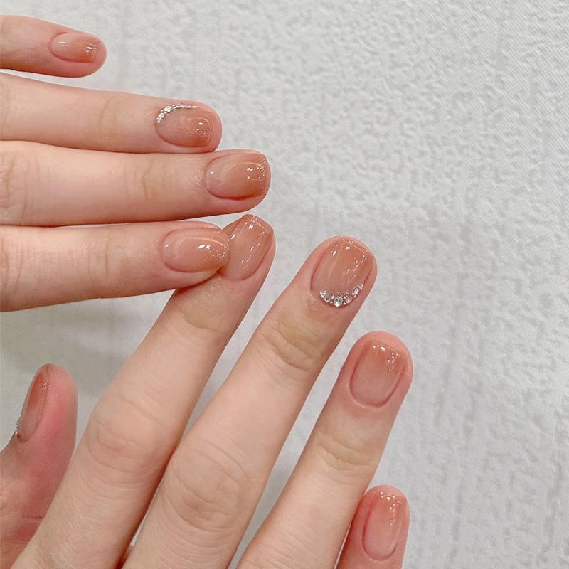 

Wearable Short French Crushed Diamond Nude Manicure Nail Patches Glue Model