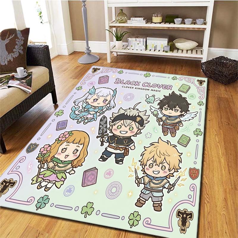 Black Clover Carpet Rug For Living Room Bedroom Home Sofa Decoration Kids Play Nonslip Floor Mat
