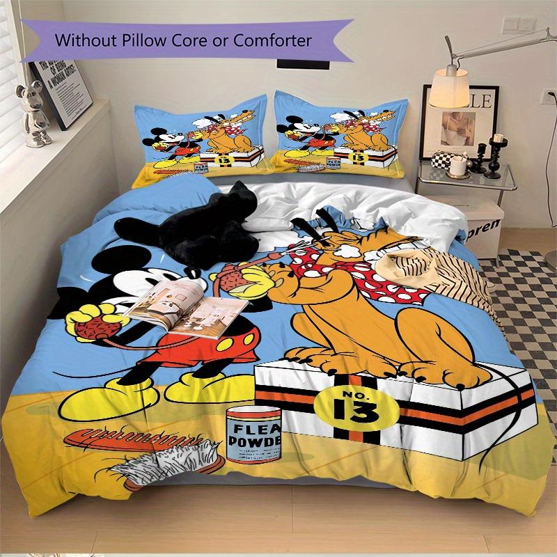 3pcs Mickey Mouse & Pluto Flea Powder Design Quilt Cover Set - Soft and Cozy Bedroom, Guest Room and Dorm Decorative Bedding 3-Piece Set 1 Quilt