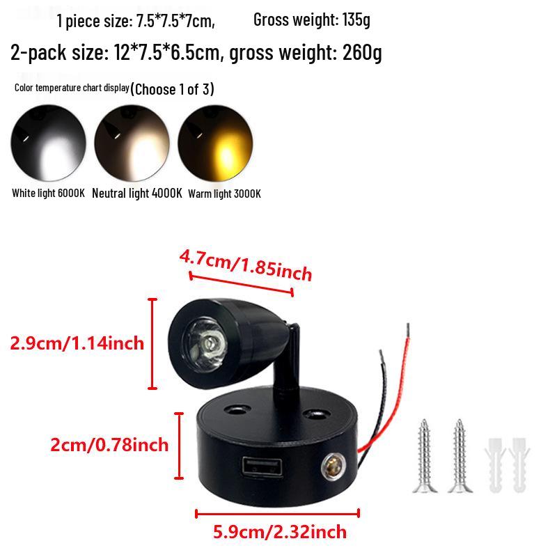 LED Touch Dimming RV Yacht USB Interior Reading Light, 3W, 12V