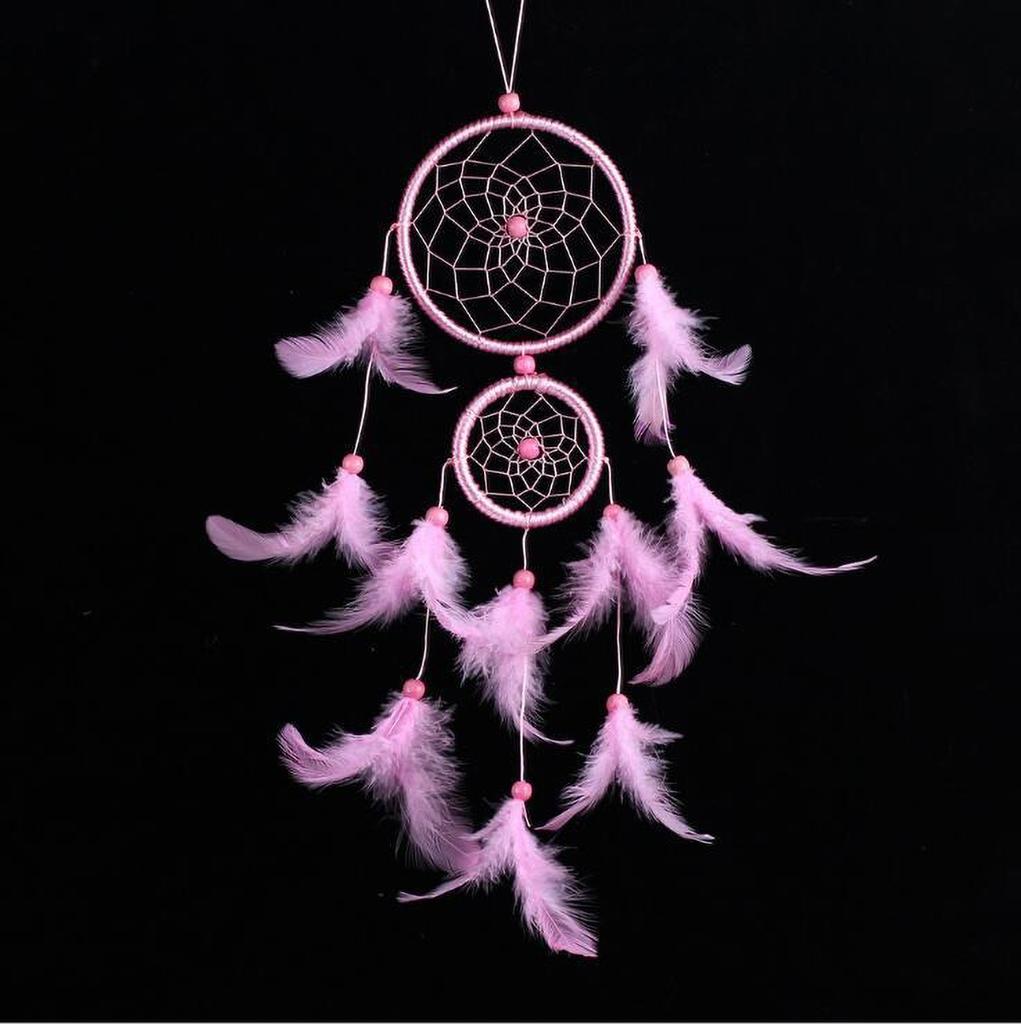 Bridal White Dreamcatcher - Double Ring Feather Pendant, Holiday Wind Chime Decor Gift