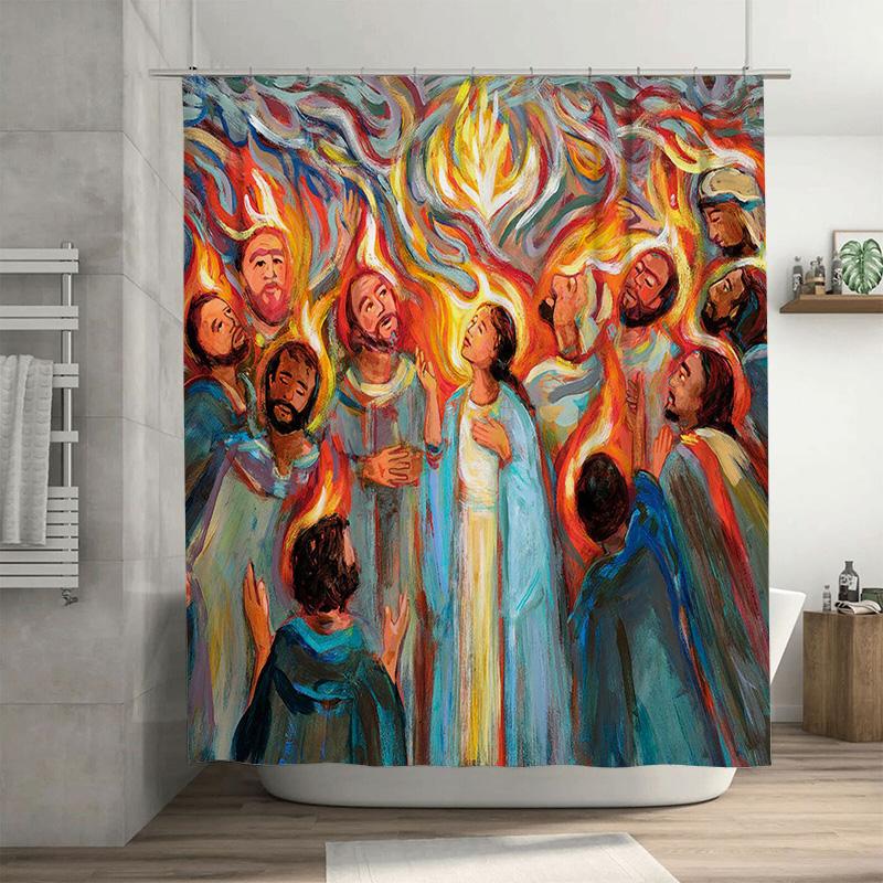 

Abstract Art Shower Curtain With Spiritual Energy Flames Design For Bathroom Decor Blue And Yellow Colors Made In China (Interna W60H190(CM)-1 Pcs