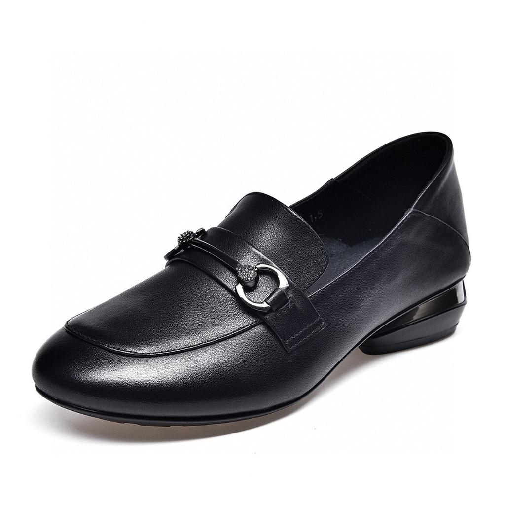 Flat-soled single shoes women's shoes spring new first-layer cowhide round head low-heeled feet two wear casual shoes