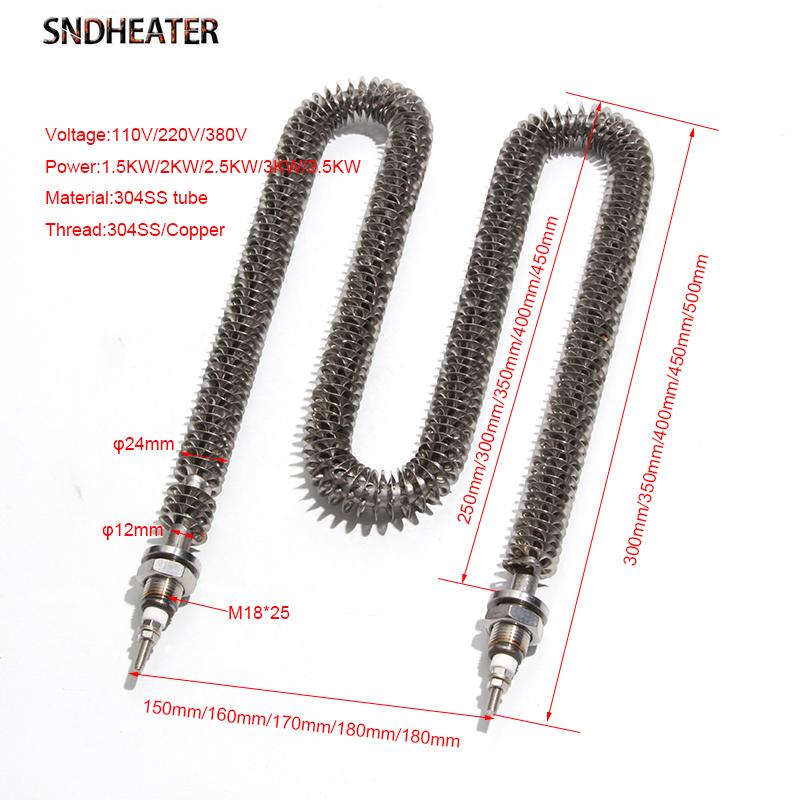 SNDHEATER Vzduchem sušený trubkový žebrovaný rychloohřívací kanál M18*25 110V 220V 1,5KW 2KW 2,5KW 3KW 3,5KW Větrací ohřívač pro chov zvířat