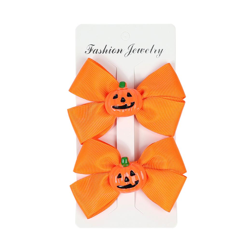 2PCS/Set Children's Hair Clip Girl Halloween Pumpkin Head Witch Hat Ghost Candy Bat Party Bow Duckbill Clip Hair Clip