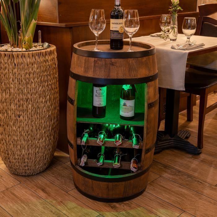 Casier à Vin - Creative Cooper - Tonneau en bois - Éclairage LED - Capacité 30 bouteilles - 80cm Wengé