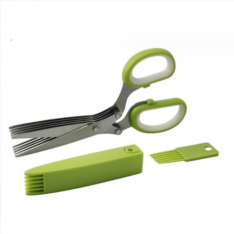 

Kitchen Five-Layer Green Onion Scissors Stainless Steel Multi-Functional Shredded Paper Food Scissors Leek Coriander Scissors Fo 1pc зелений