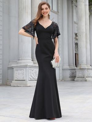 Ever-Pretty Damen-Maxi-Partykleid mit tiefem V-Ausschnitt und Fischschwanz, langes Hochzeitsgastkleid