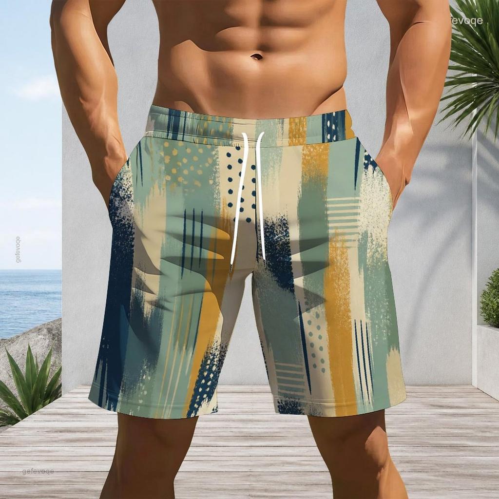 Men s Blue Ink Splatter Print Beach Shorts Quick Dry Drawstring Casual Shorts With Pockets For Summer Swimming Surfing