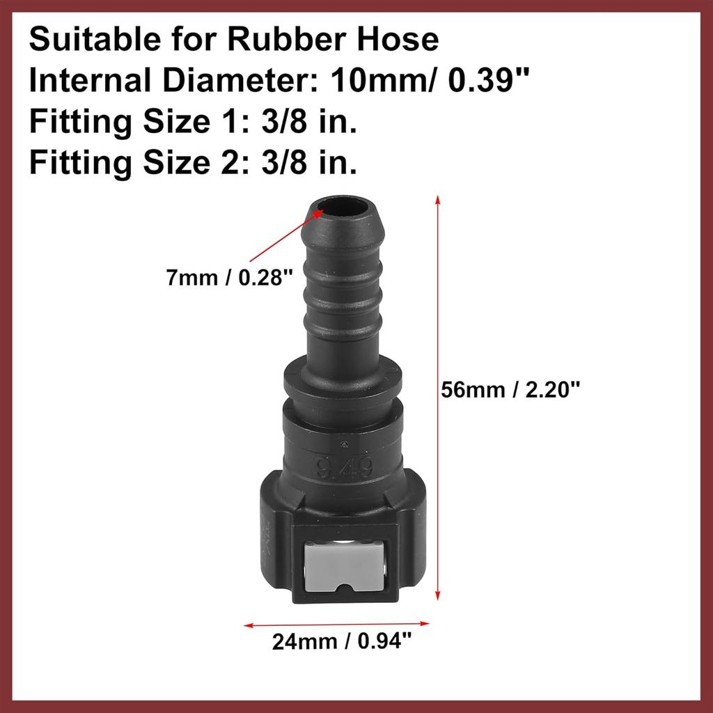 2pcs Fuel Line Quick Connect Straight Push-On Single Barb Adapter Connector for 3/8 to 3/8 Rubber Tubing Replace Parts