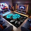 Luxury Blue Rose Floral Door Mat, Elegant Butterfly & Water Drop Print Rug, Non-Slip Washable Decor Carpet for Kitchen Bathroom
