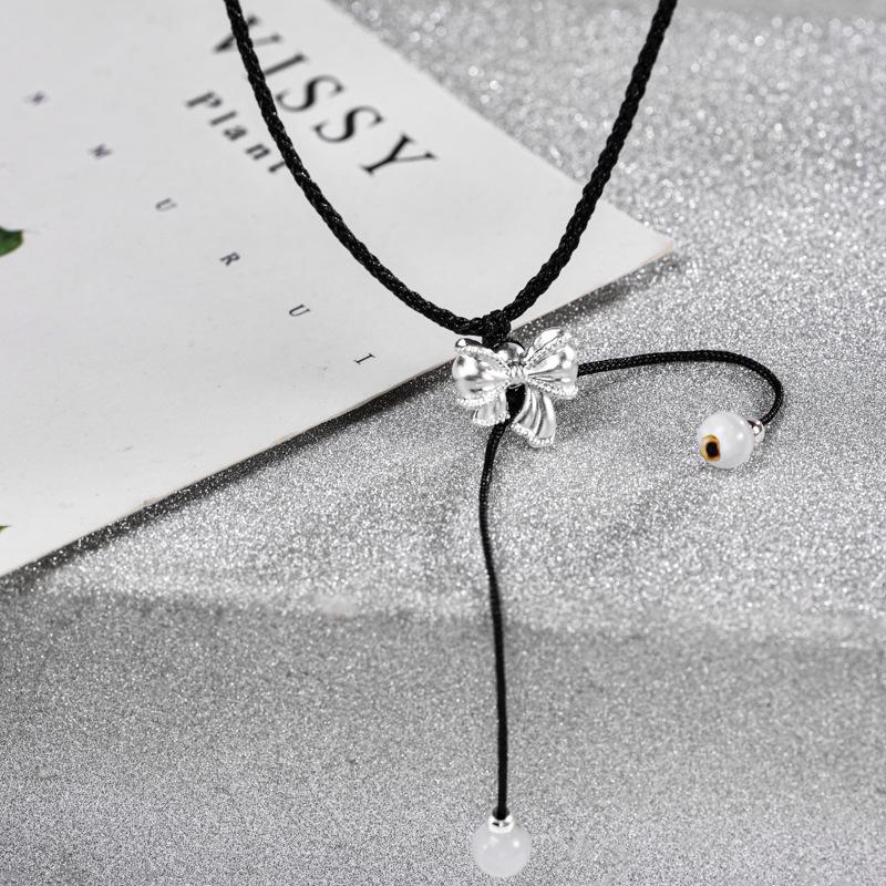 Sterling Silver Bowknot Princess Necklace - DIY Women's Creative Gift for Qixi Valentine's Day