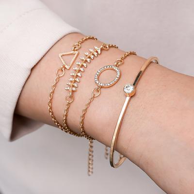 4pcs/set Personalized Golden Round Triangle Herringbone Dot Diamond Open Bracelet