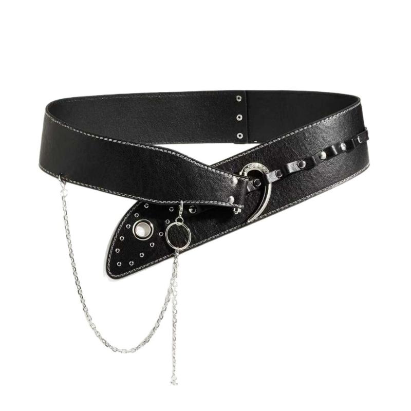 Retro Waist Cincher Elegant Wide Chain for Dress Elastic PU Waistband Trendy Underbust Waist Chain Wide Corset 1