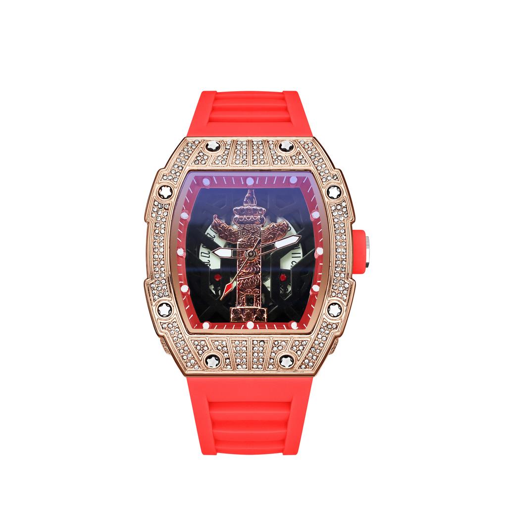 Luxury Diamond-Encrusted Automatic Men'S Watch Trendy Casual Versatile Premium Hollow Quartz Watch