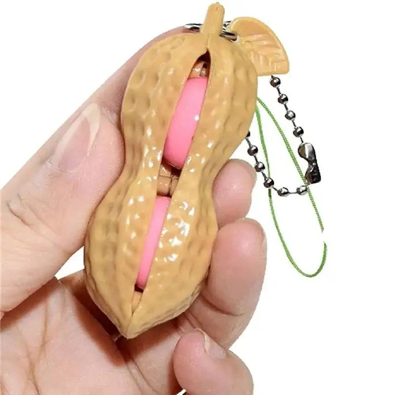 2pcs Squeeze Beans Keychain ADHD Soybean Fidget Toys Squishy Pea Pod Stress Toy Peanuts Keychain Gift for Kids Children Adult