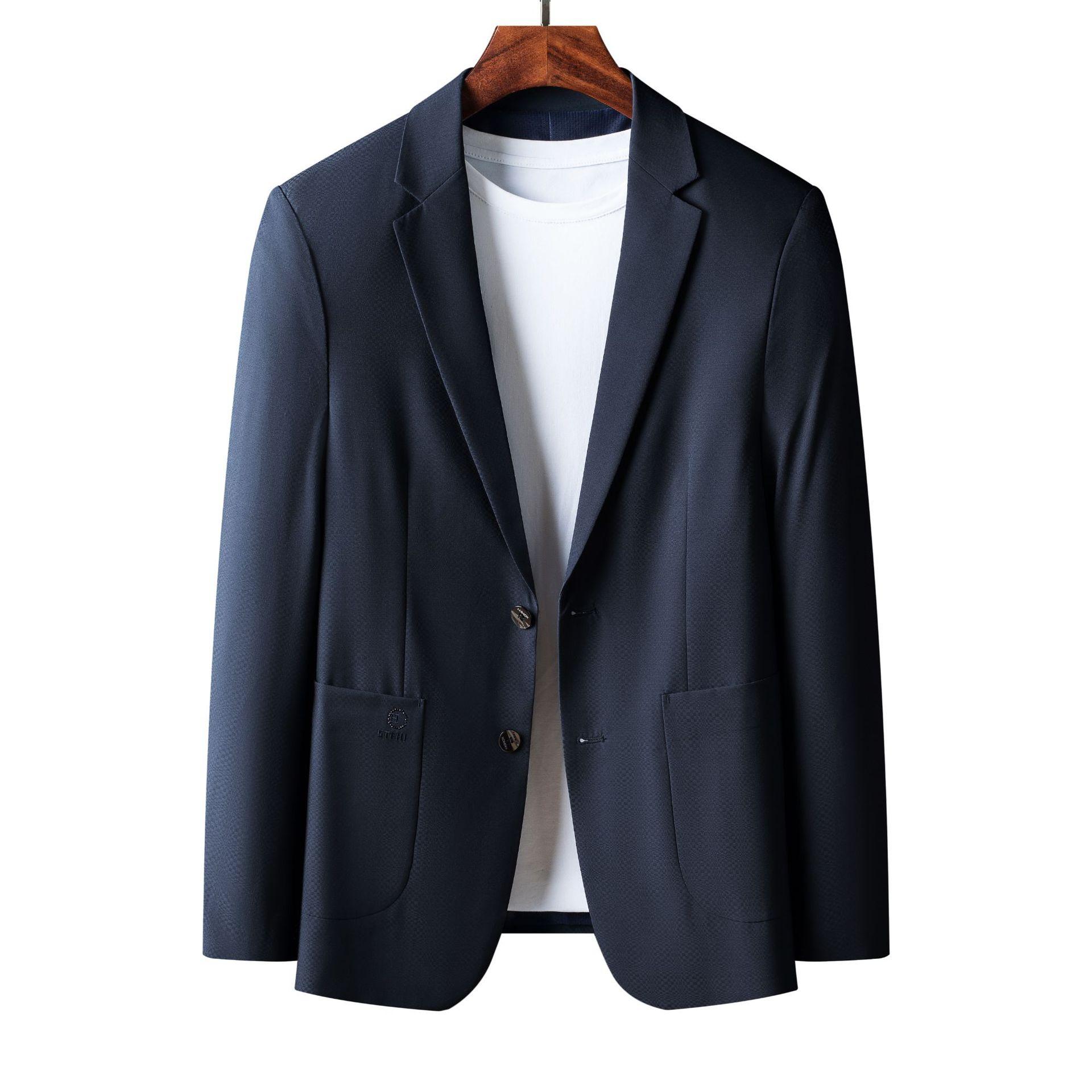 Новый однотонный повседневный мужской пиджак простой модный эластичный легкий костюм — фото 5