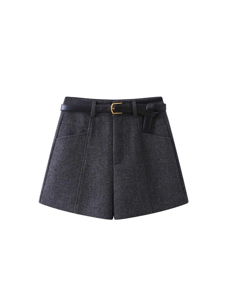 Woolen High-Waisted Wide-Leg Shorts for Women - Autumn/Winter Style, Slimming Fit, Perfect with Boots