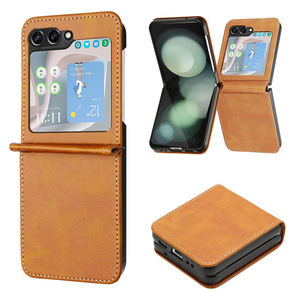 For Samsung Galaxy Z Flip5 5G Case Calf Texture PU Leather Shockproof Phone Cover