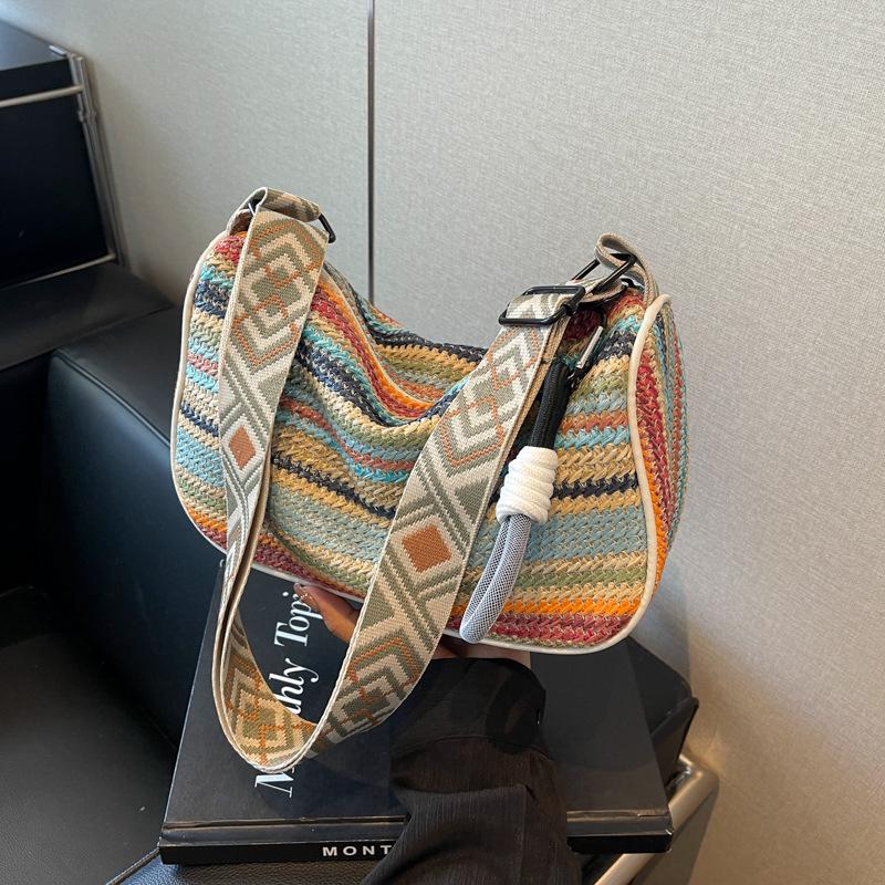 

2025 Rainbow Woven Messenger Bag - Trendy Large Capacity Shoulder Bag for Women