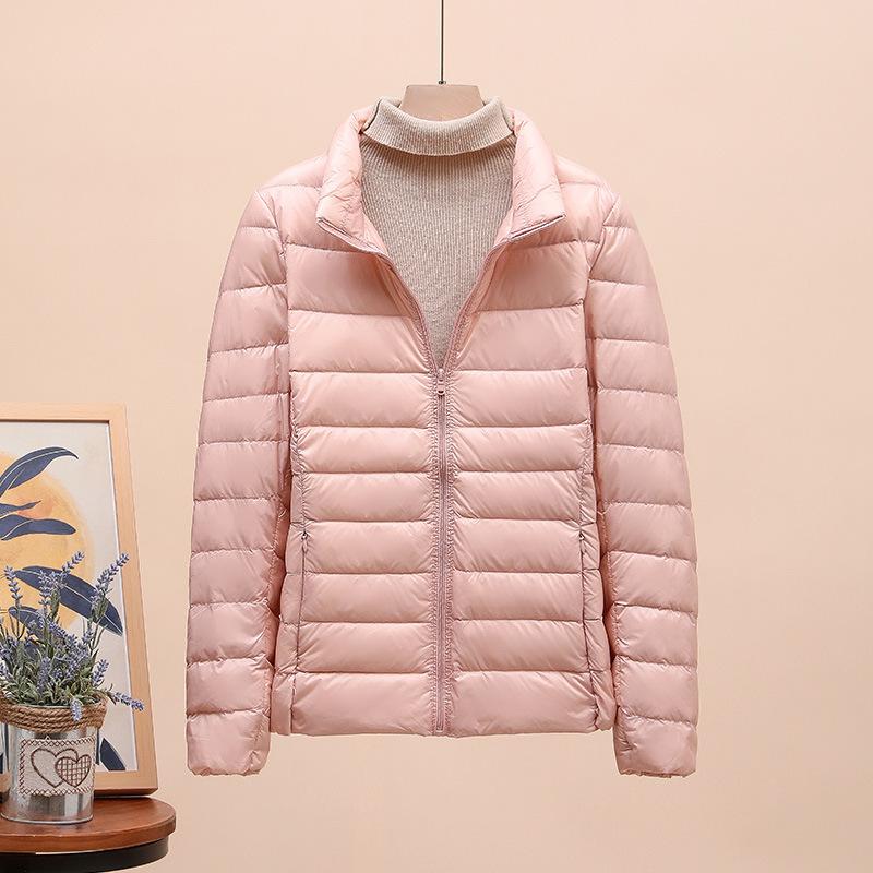 Autumn and winter light down jacket women's stand-up collar short white duck down fashion slim and light jacket large size winter clothing