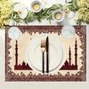 Ramadan Kareen Mubarak Linen Placemats Holiday Party Decor Retro Castle Printed Eid Al-Fitr Dining Table Mats Ramadan Decoration