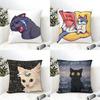 fashing cat thinking network pattern Pillow Case Natural Linen Double-Sided Printing Sofa Home Decor Cushion Cover