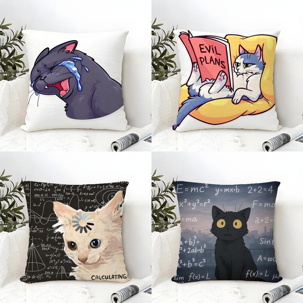 fashing cat thinking network pattern Pillow Case Natural Linen Double-Sided Printing Sofa Home Decor Cushion Cover