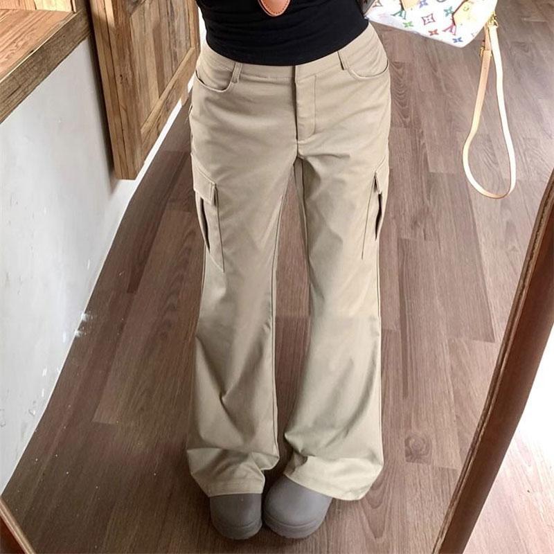 Style American Bootcut Pants Female Clothing Retro Autumn Winter High Waist Button Hotsweet Stylish Multi-Pocket Trousers