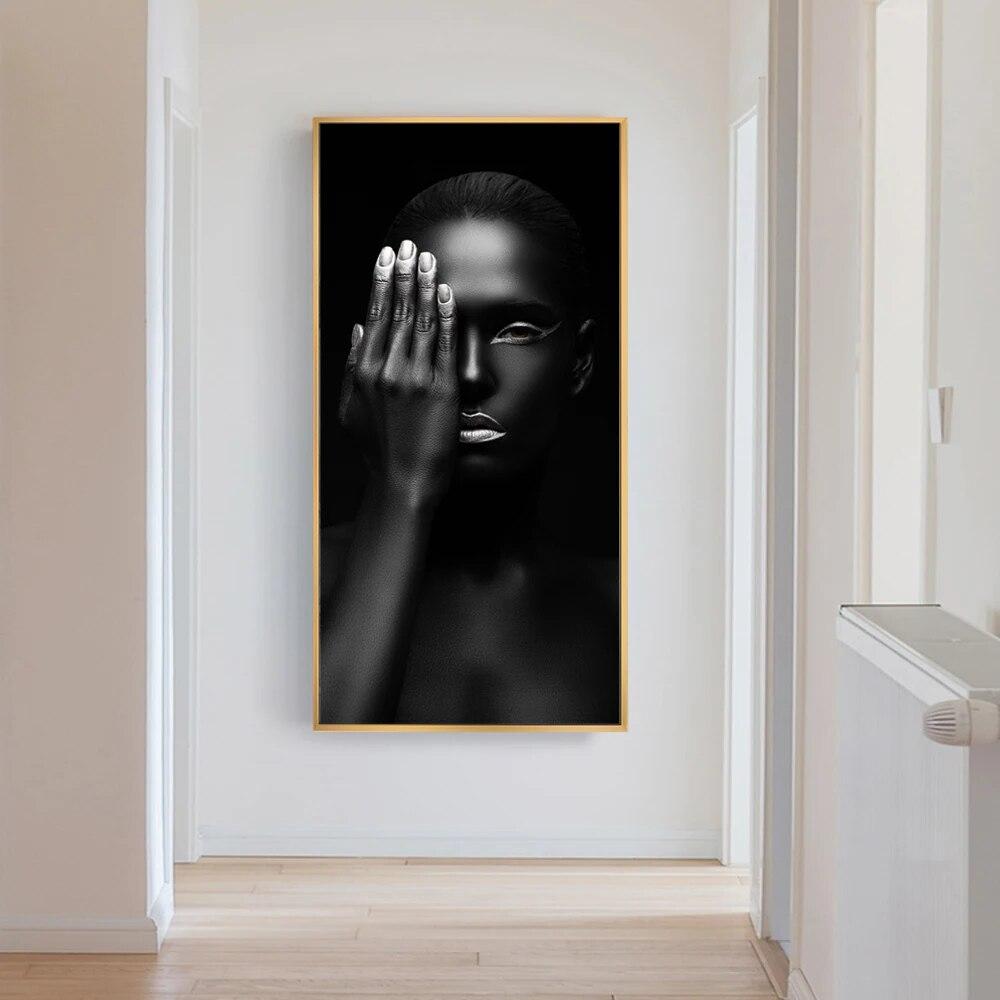 

Черная девушка с серебряными губами, картины на холсте, африканская девушка, настенное искусство, холст, постеры и принты, настенные картины для декора гостиной, без рамки 20*40cm