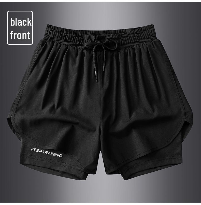 Men's Summer Sports Shorts with Back Pockets, Trendy Cross-Border Design, Fake Two-Piece Look.