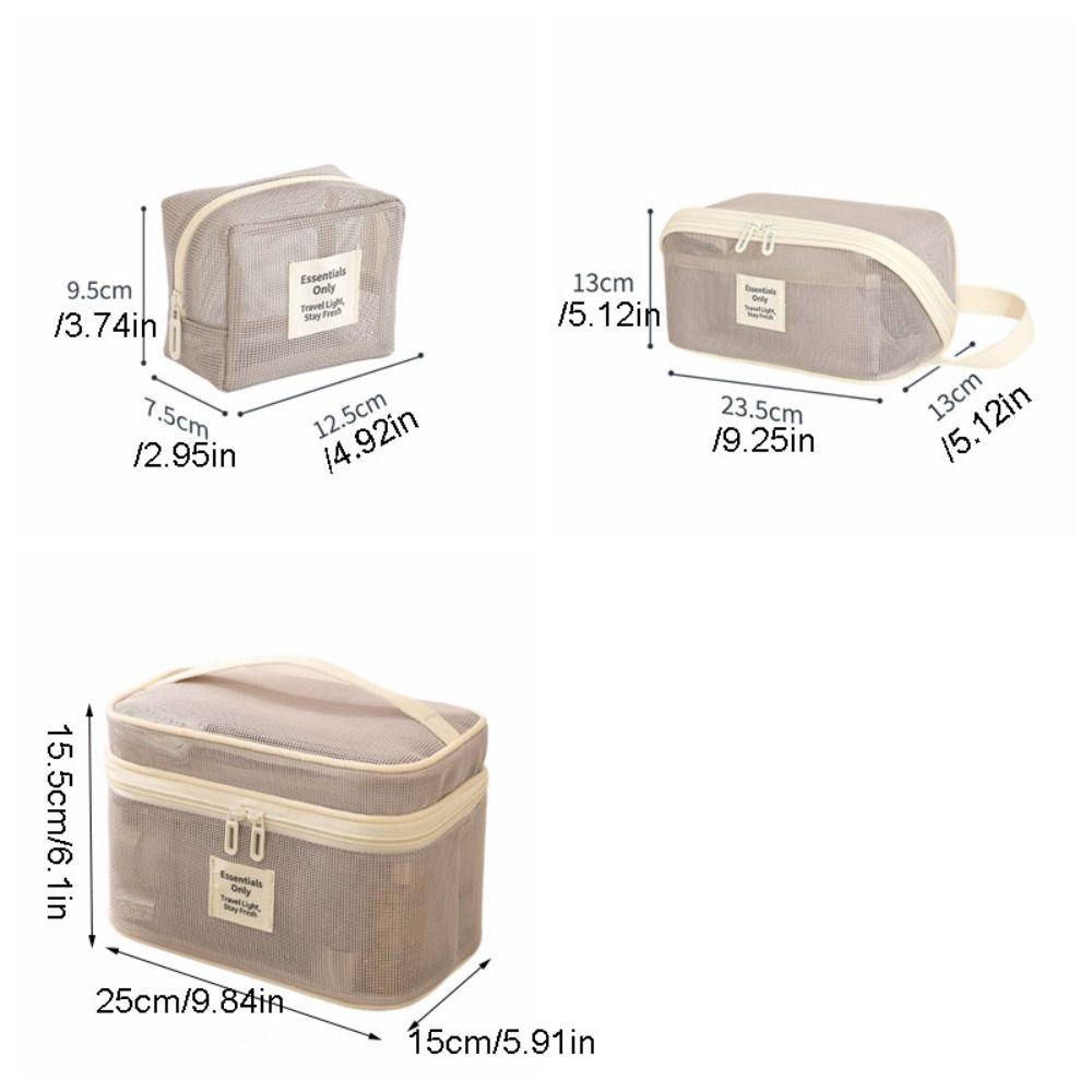 Lightweight Mesh Makeup Bag Zipper Large Capacity Transparent Mesh Cosmetic Bag Handheld Square Toiletry Storage Bag