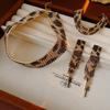 Women's Fashion Jewelry Set with Leopard Print and Inlaid Rhinestone Long Tassel Earrings and Statement Necklace and Bracelet